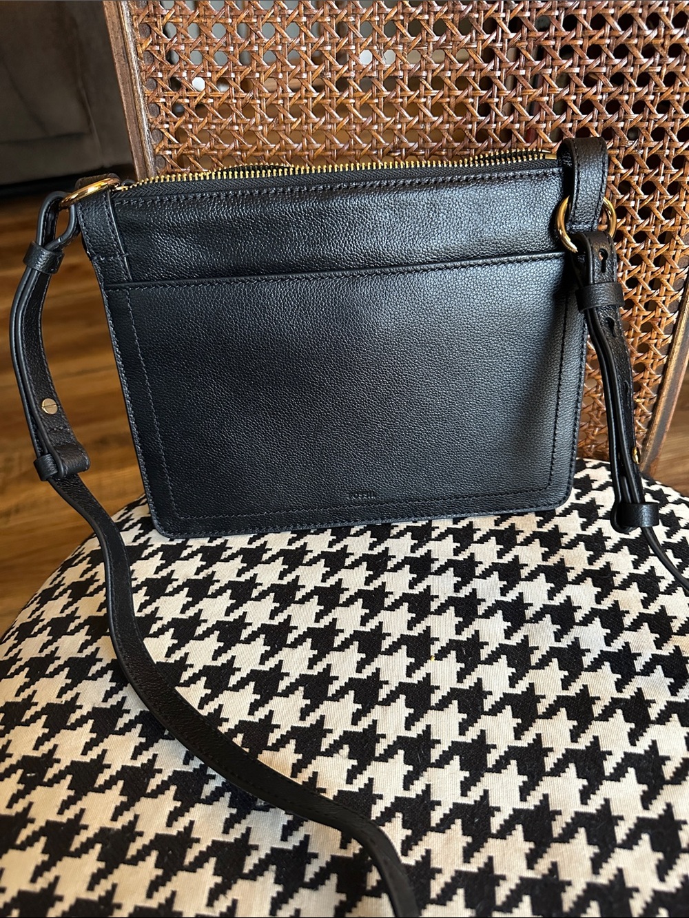 Fossil Black Leather Crossbody Bag - Women